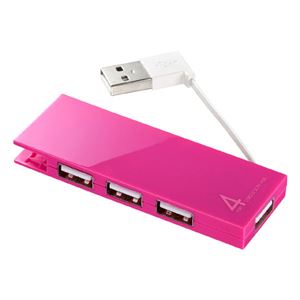 （まとめ）サンワサプライ ケーブル収納4ポートUSB2.0ハブ（ピンク） USB-HMB406P【×3セット】
