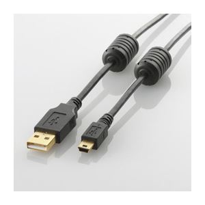 （まとめ）エレコム フェライトコア付きUSB2.0ケーブル U2C-MF10BK【×5セット】