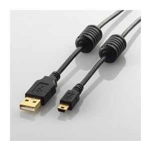 （まとめ）エレコム フェライトコア付きUSB2.0ケーブル U2C-MF30BK【×5セット】
