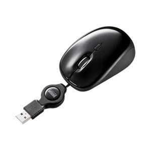 （まとめ）サンワサプライ ケーブル巻取りブルーLEDマウス（ブラック） MA-BLMA7BK【×3セット】