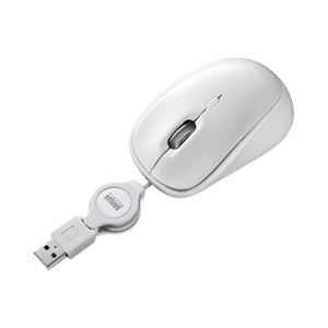 （まとめ）サンワサプライ ケーブル巻取りブルーLEDマウス（ホワイト） MA-BLMA7W【×3セット】