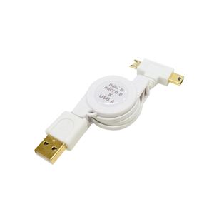 （まとめ）ミヨシ（MCO）ミニUSB+マイクロUSB 巻き取り式ケーブル ホワイト MUL-MM8／WH【×5セット】