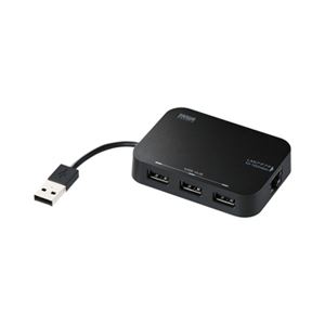 （まとめ）サンワサプライ LANアダプタ-内蔵3ポートUSB2.0ハブ（ブラック） USB-HLA306BK【×2セット】