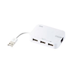 （まとめ）サンワサプライ LANアダプタ-内蔵3ポートUSB2.0ハブ（ホワイト） USB-HLA306W【×2セット】