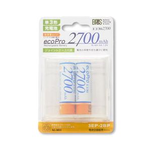 （まとめ）BPS 電池企画販売 高容量2700mAh 単3形ニッケル水素充電池2本パック ecoPro2700 エコプロ2700 電池ケース付 3EP-2BP【×5セット】