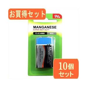 （まとめ）Mustan Mustan 9V型マンガン乾電池006P 6F22x10パック 6F22X10【×5セット】