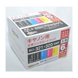 （まとめ）ワールドビジネスサプライ 【Luna Life】 キヤノン用 互換インクカートリッジ BCI-321+320／5MP 320ブラック1個おまけ付き 6本セット LN CA320+321／6P【×2セット】