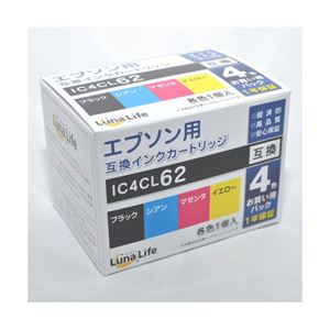 （まとめ）ワールドビジネスサプライ 【Luna Life】 エプソン用 互換インクカートリッジ IC4CL62 4本パック LN EP62／4P【×3セット】