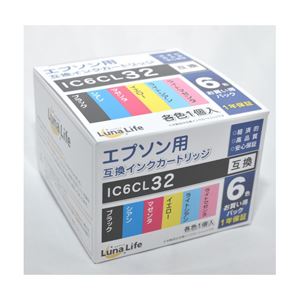 （まとめ）ワールドビジネスサプライ 【Luna Life】 エプソン用 互換インクカートリッジ IC6CL32 6本パック LN EP32／6P【×3セット】