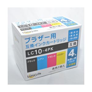 （まとめ）ワールドビジネスサプライ 【Luna Life】 ブラザー用 互換インクカートリッジ LC10-4PK 4本パック LN BR10／4P【×3セット】