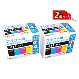 （まとめ）ワールドビジネスサプライ 【Luna Life】 ブラザー用 互換インクカートリッジ LC11-4PK 4本パック×2 お買得セット LN BR11／4P*2PCS【×2セット】