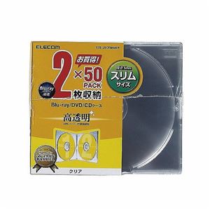 （まとめ）エレコム Blu-ray／DVD／CDケース（スリム／PS／2枚収納） CCD-JSCSW50CR【×2セット】