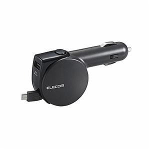 （まとめ）エレコム 巻取り式microUSB車載充電器 MPA-CCRMU31BK【×2セット】