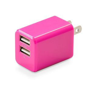 （まとめ）日本トラストテクノロジー ハイパワー2.4A出力 USB充電器 cubeタイプ224 ピンク CUBEAC224PK【×3セット】