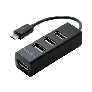 （まとめ）ミヨシ OTG対応 USB HUB機能付アダプタ 4ポート ブラック SAD-HH01／BK【×5セット】