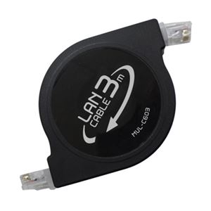 （まとめ）ミヨシ カテ6準拠巻取りLANケーブル ブラック 3m MUL-C603／BK【×3セット】