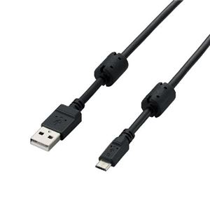（まとめ）エレコム フェライトコア付2A対応microBケーブル U2C-AMBF2U08BK【×5セット】