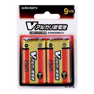 （まとめ）オーム電機 アルカリ乾電池 Vシリーズ 9V形×2本 6LR61B2PV 6LR61B2PV【×5セット】