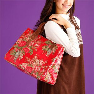 Cath Kidston　バッグ　STAND UP TOTE（スタンダップトート）with LEATHER  230117 Afghan Flowers Red