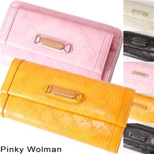 Pinky Wolman(ピンキーウォルマン) エナメル 長財布 Ivory 34503・ホック