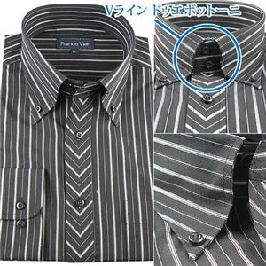 スタイリッシュ ブラック艶ドレスシャツ 3種セット（スリムネクタイ＆チーフ付き）　Y007 L