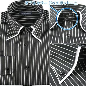 スタイリッシュ ブラック艶ドレスシャツ 3種セット（スリムネクタイ＆チーフ付き）　Y007 L