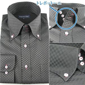 スタイリッシュ ブラック艶ドレスシャツ 3種セット(スリムネクタイ&チーフ付き) Y007 M