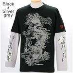 ZEKOO 和柄大集合 Tシャツ＆ロングTシャツ レイヤード2枚組み　ブラック×シルバーグレー　XL
