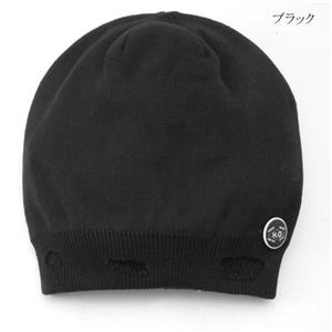 サマー烏帽子 ダメージニットキャップ＋ネックレス　OZS-01 ブラック