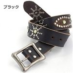 カーフレザー　スタッズラインストーンベルト BLT-0006／ブラック