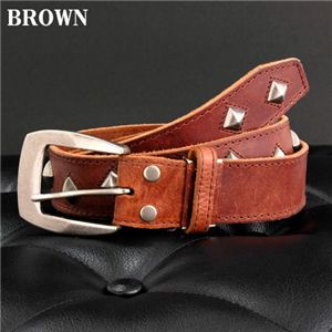 ステッチレザースタッズベルト ブラウン