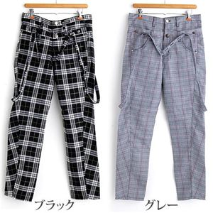 ダブルウエスト　チェックサルエルパンツ ブラック L