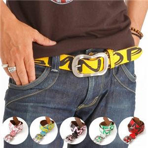 ヒビ割れ加工　プリントレザーベルト　レッド