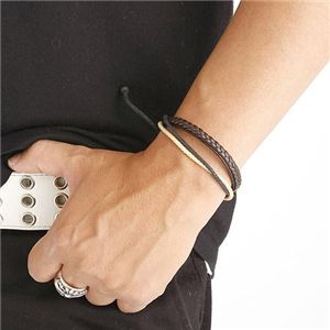 2008夏売れ筋アクセ3点セット(牛革ブレス1点、ダブルフレームネックレス1点、JeanRing1点の計3点セット)