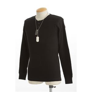 ドッグタグ付きコットサーマルヘンリーネックシャツ ブラック XL
