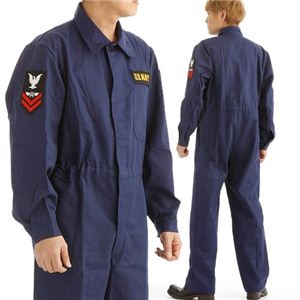 アメリカ海軍（米軍）紋章入り ヘリンボーンワーカーカバーオール 522904 ネイビー L