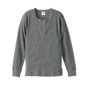 ワッフルヘンリーネックロングスリーブＴシャツ CB5489 ヘザー S