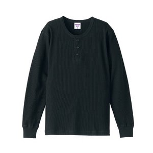 ワッフルヘンリーネックロングスリーブＴシャツ CB5489 ブラック XL