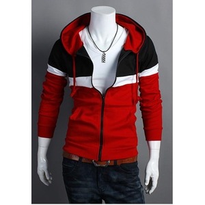 スリムフィット切替しフルジップ裏起毛パーカー 8175 レッド M