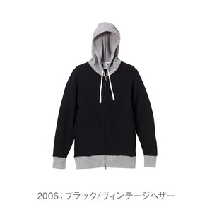 スリムフィット肌触りに拘ったファインフレンチテリーカラーコンビフルジップパーカー （パイル）サイドポケット CB5187 ブラック S