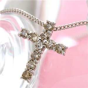 シャンパンカラーダイヤクロスネックレス計0.4ct