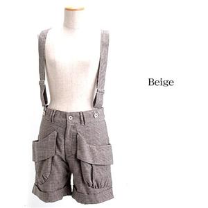 グレンチェックサスペンダー付ワイドハーフパンツ 37322 ベージュ 67
