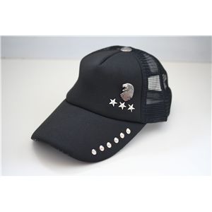 スタッズ付きクラッシュ加工CAP NA0201(黒ｘ黒）