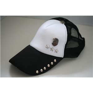 スタッズ付きクラッシュ加工CAP NA0202(黒ｘ白）