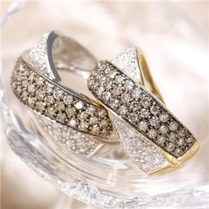 14k/チョコ＆ホワイトダイヤKISSマークパヴェリング YellowGold 21号