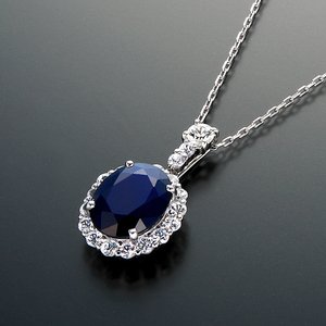 サファイア3ct&ホワイトサファイア0.6ct取巻きペンダント