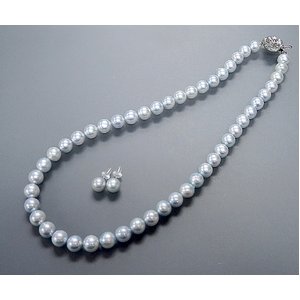 トリートブルーグレーあこや真珠8-8.5mmネックレス&ピアスセット