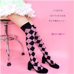 リボン付きダイヤ柄ニーソックス（ピンク） 【2個セット】