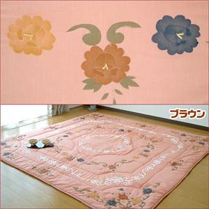 低反発ウレタン入り刺繍入りきるとラグ(正方形) ブラウン