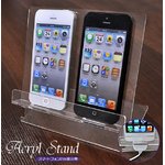  【3個セット】アクリル製ディスプレイ　２台用ケータイ＆スマホスタンド クリア